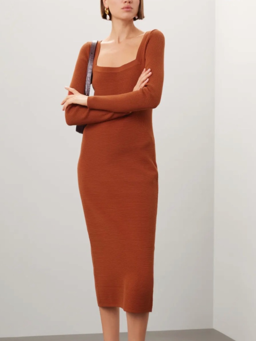 Toccin Square Neck Sweater Dress long sleeve Midi Dress small